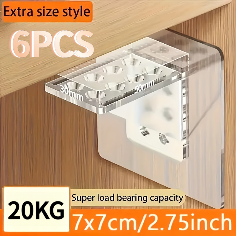 TEMU 6pcs Heavy-duty Clear Acrylic Shelf Brackets Suitable For Home Office, -mounted Shelf Supports With Wide Base, 30kg/66lbs Load Capacity Per