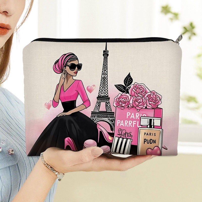 TEMU Borsa portaoggetti da 1 pezzo con stampa donna , borsa in tela a rosa e , pochette organizzatrice per cancelleria da ufficio