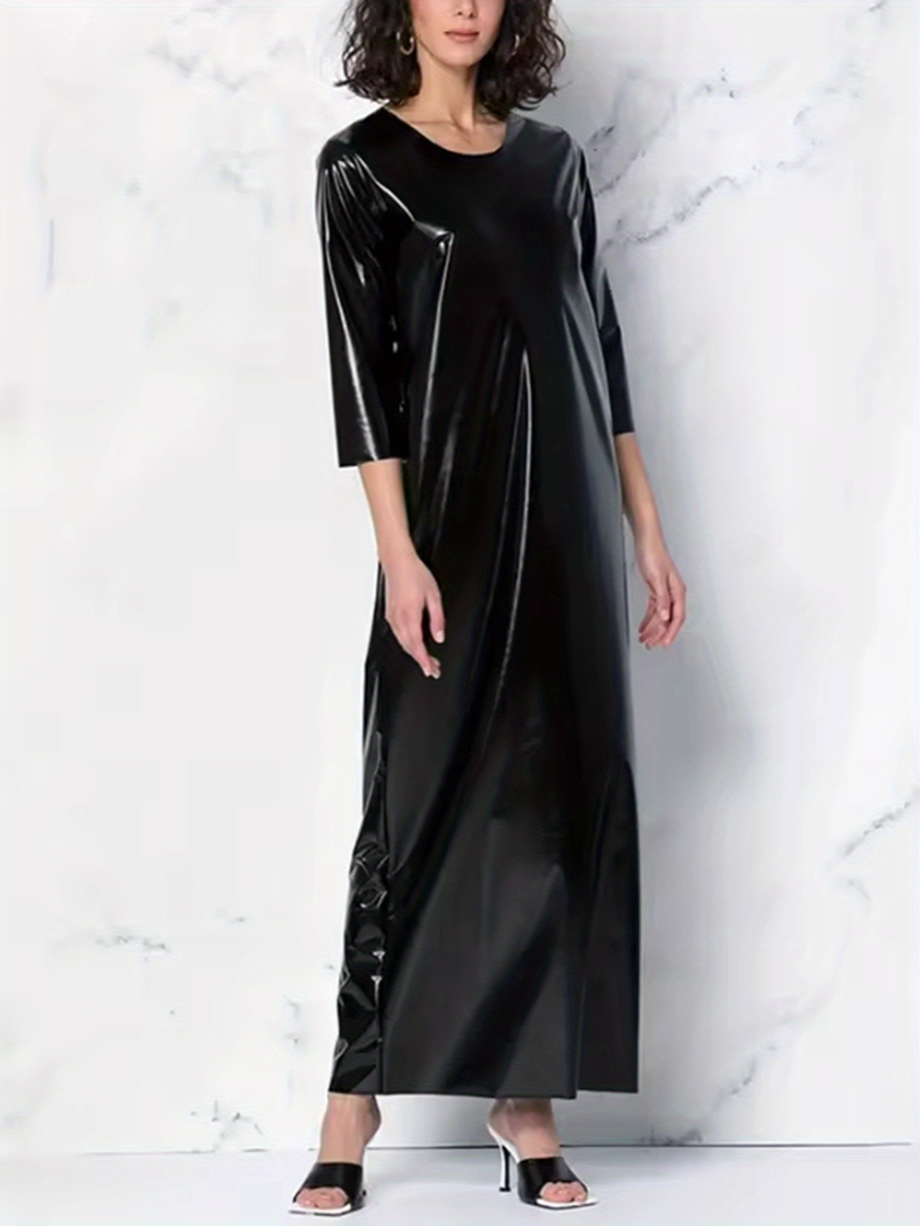 black long sleeve loose fit dress Everlane Cashmere Long-Sleeve Mini Dress In Black, Size XS main image 0