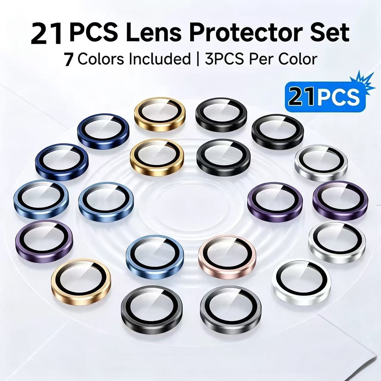 TEMU 21 pezzi di pellicole protettive per fotocamera a 7 colori, 3 pezzi/colori, compatibili con Iphone 17 Pro 15 14 Plus 13 12 Mini 11 Pro Max 16E