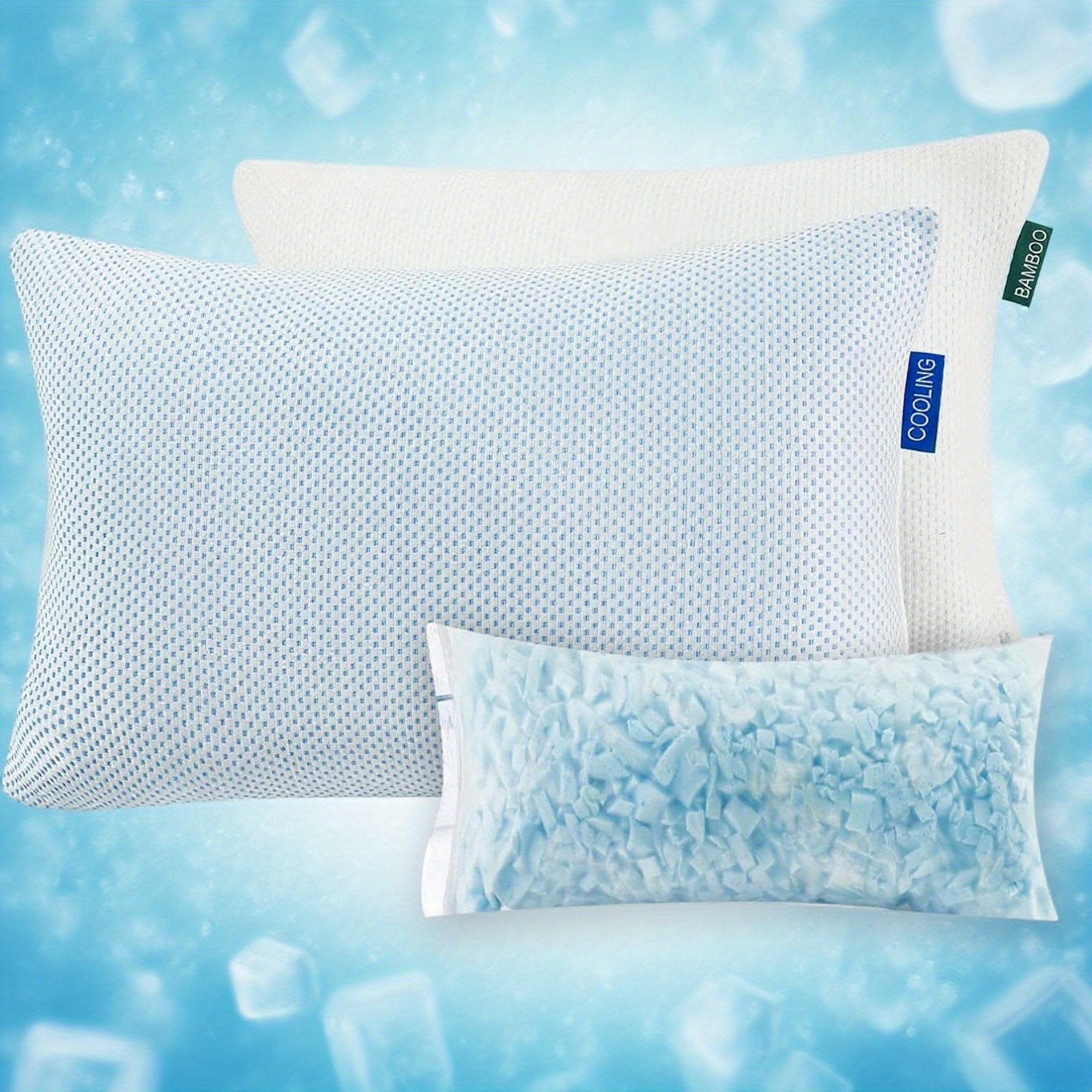 E-shop Kühlende Gel Kissen, Queen Size Set mit 2 Kissen zum Schlafen, Bambus Rayon Feste Strohpolster Bettkissen 2er Pack für Seiteneinsteiger, Rücken-