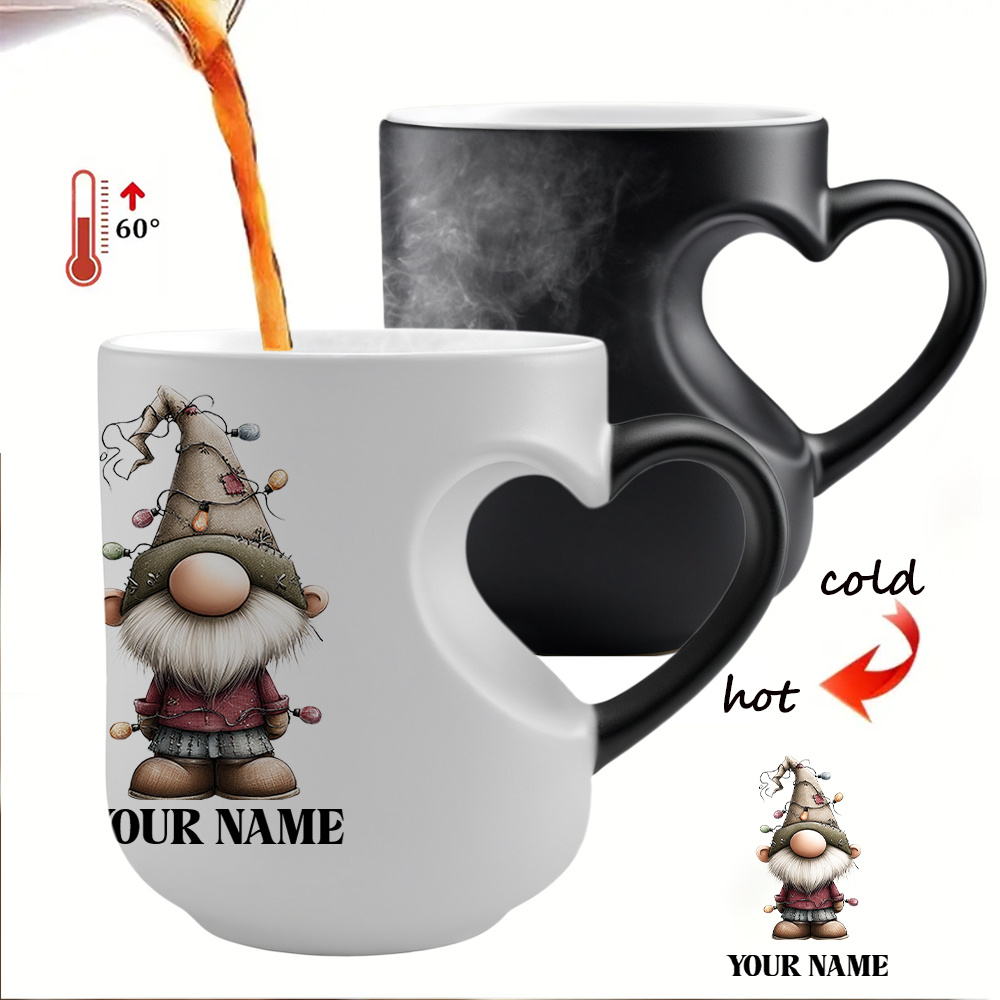 Image of 1pc Personalized Customized Color-changing Name Mug Christmas Gnome With String Lights - Festive Holiday Decoration, Cute Garden Ornament, Winter Decor, Xmas Tree Topper, Home & Garden Gift Idea