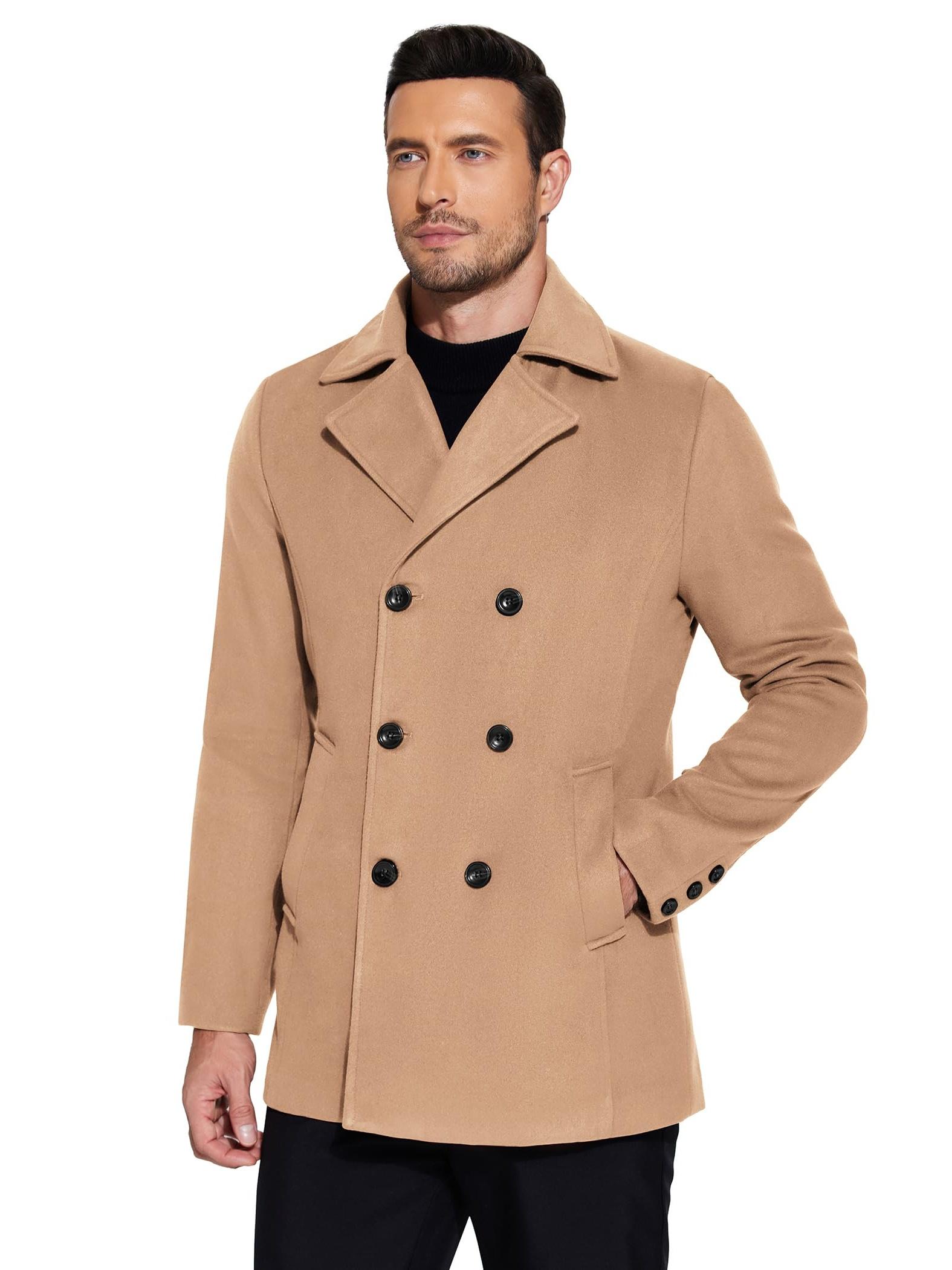 mens double breasted pea coat stylish gray winter - Temu