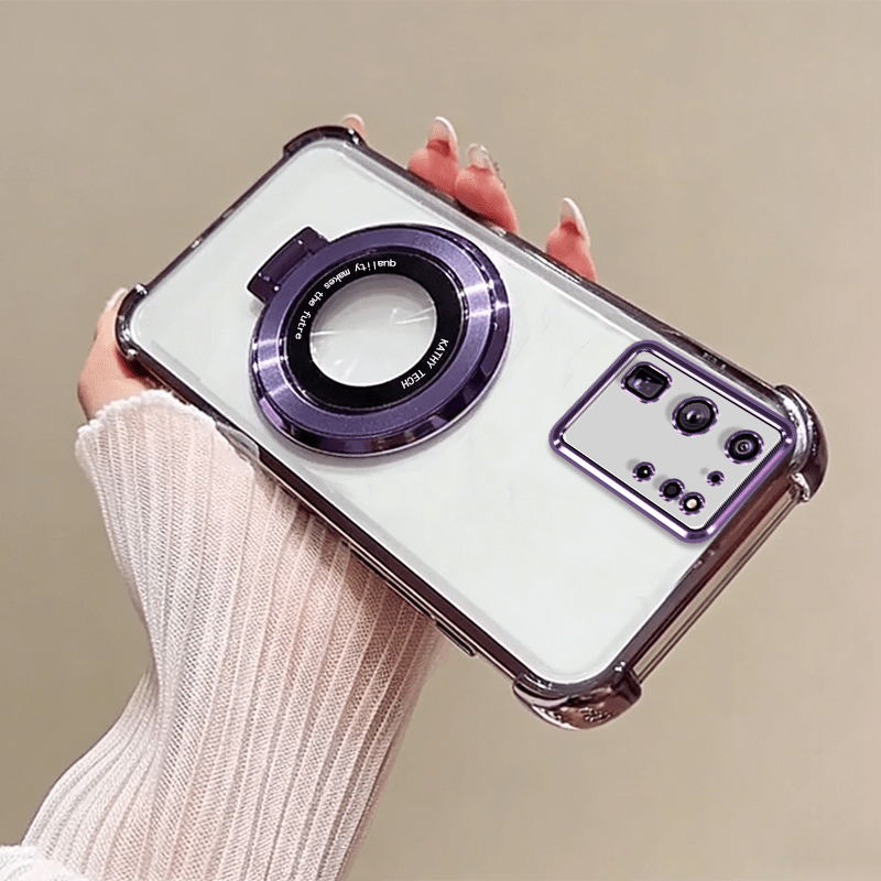 phone case suitable for samsung for galaxy s20 ultra 5g for galaxy s20 fe phone case electroplated four corner anti fall shell hidden magnetic bracket transparent precise opening easy high end mobile phone case lens protection online class learnin