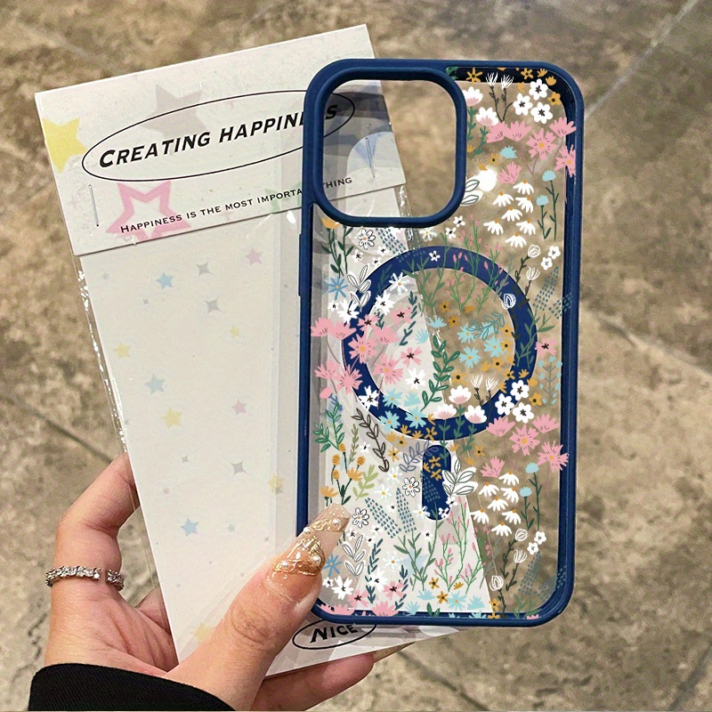 [Magnetic iPhone Case] Magnetic iPhone Case | Breezy Floral Patches Pattern Matte Lightweight Drop Protection Silicone Smartphone Cover for iPhone 16 Pro Max 15 Plus 14 13 12 11 XS Max XR X