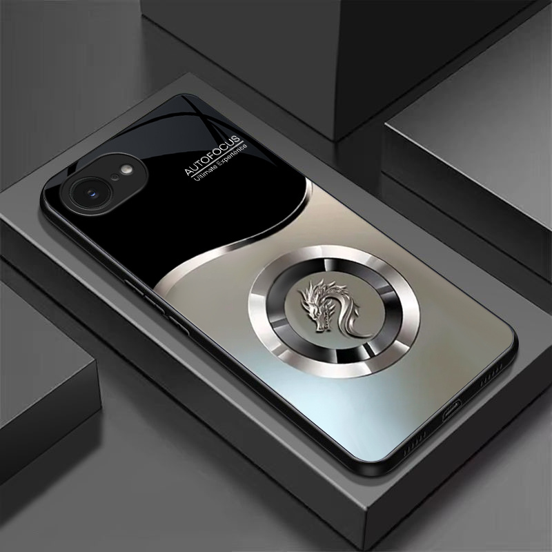 TEMU Phone Case: For Iphone16e- Tempered Glass Hard Shell Circular Gradient (non-magnetic Effect) Head Print Pattern - No Relief Effect Gray