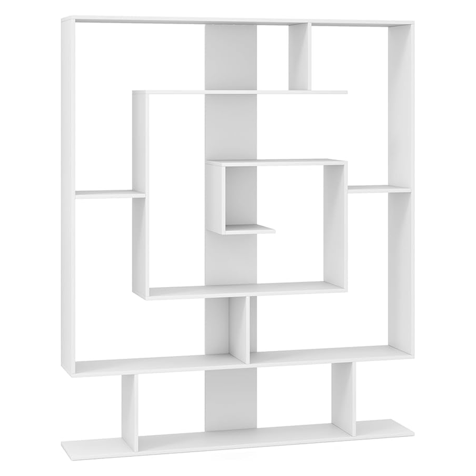 Image of Irregular Wooden Standing Shelf Units With Open Compartments And 2 Anti-tip Kits, Geometric Freestanding Display Shelf, Standing Shelf