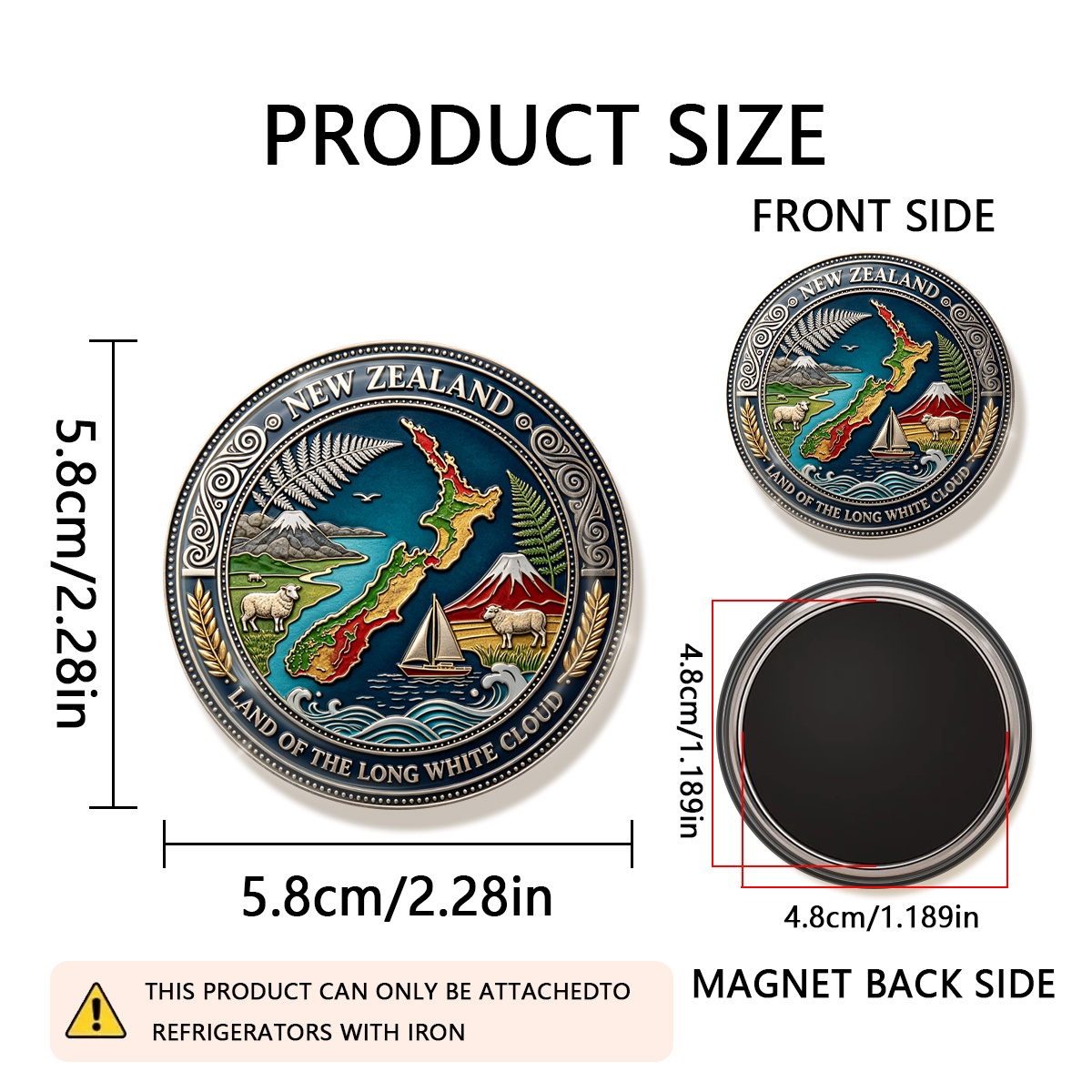 TEMU 1pc 2d Flat New Zealand Land Of The Long White Cloud Durable Round Fridge Magnet, Suitable For Photos, Postcards, Etc. To , As A Kitchen