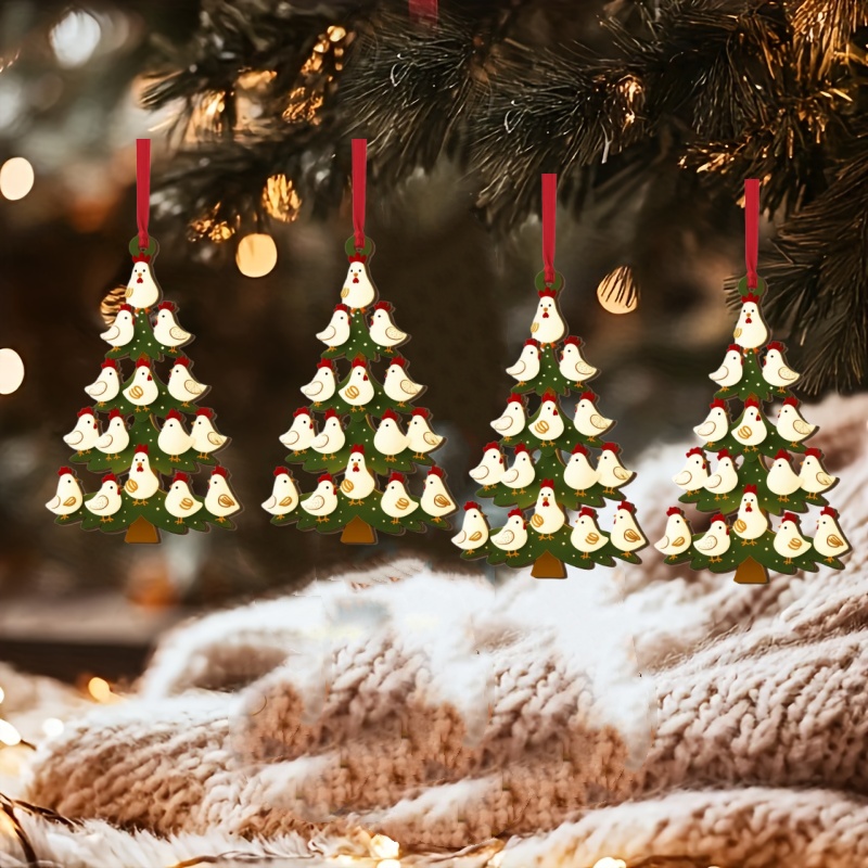 TEMU 4 pezzi Ornamenti Natalizi in Legno a Forma di Pollo, Decorazioni Festive Divertenti con Animali , Decorazioni per Albero di Natale con , Regalo