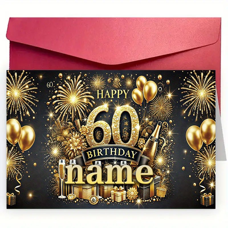 TEMU 1 Personalized Custom Name Happy Birthday Card With Envelope, High-quality Paper - Couples, Family, - Ideal Christmas Gift - , Lover, Holiday