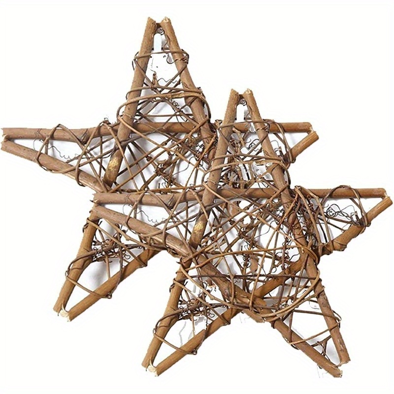 Image of 2pcs Wicker Five-point Star Wreath - Rattan Hoop For Wedding & Christmas Decorations, Rustic Vine & Foliage Garland, / Arch Or Wall Hanging (compatible With / Artificial Plants)