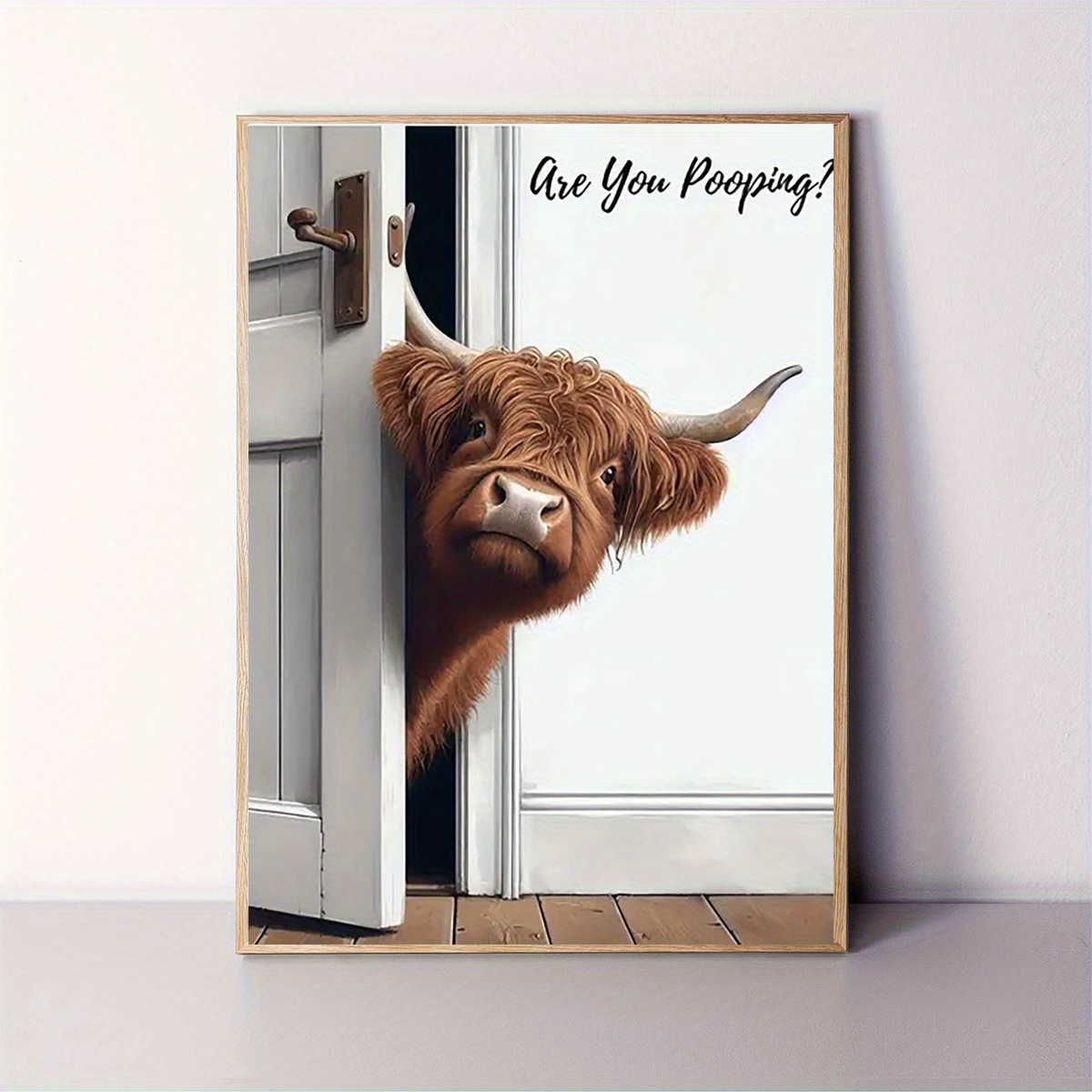 TEMU 2d Flat, 1pc Of Highland Cow Canvas Wall Art "are You Pooping?" Measuring 30.48x40.64 Cm, Unframed, Suitable For Indoor Or Outdoor Decoration In