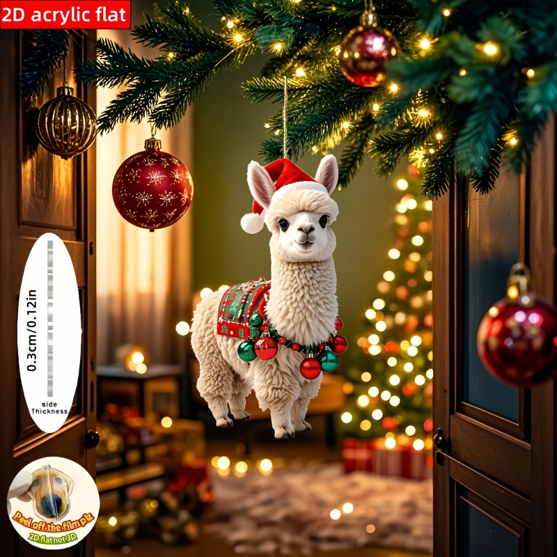 TEMU 2D plat, Boheemse alpaca-ornament - plat geschikt als kerstboomhanger met ophanglus, acryl alpaca-decoratie voor thuis, bruiloft,