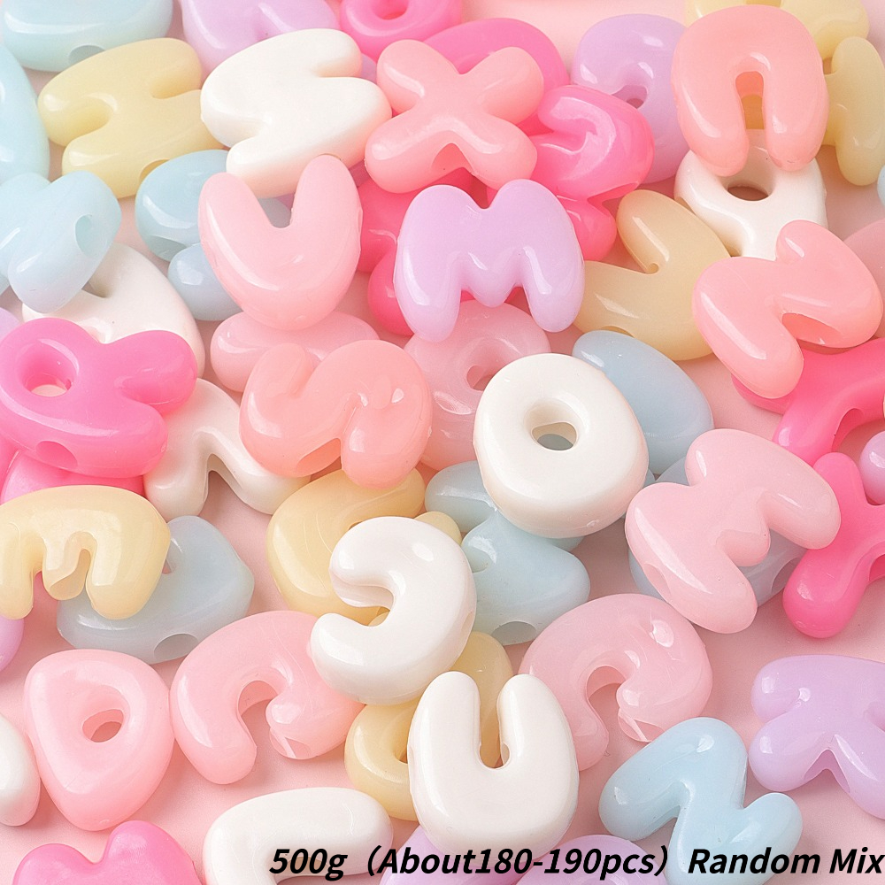 TEMU 500g(about 180-190pcs) Macaron-colored 3d Letter Beads. . A-z Random Mixed Letter Acrylic Beads. English Letter Acrylic Beads, Suitable For