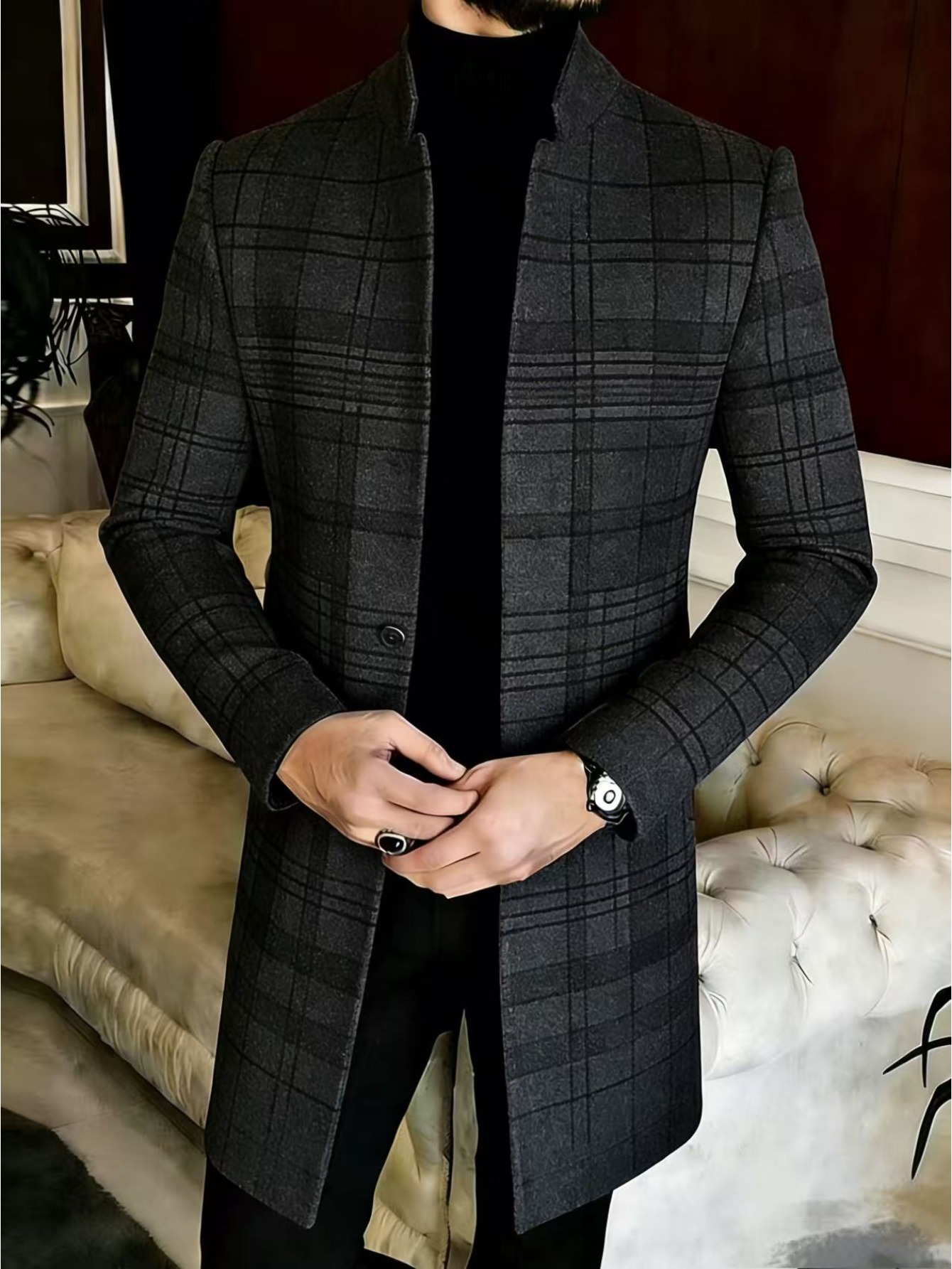 slim fit dress slacks Blue Polo Coat in Loro Piana Wool | Made in Italy