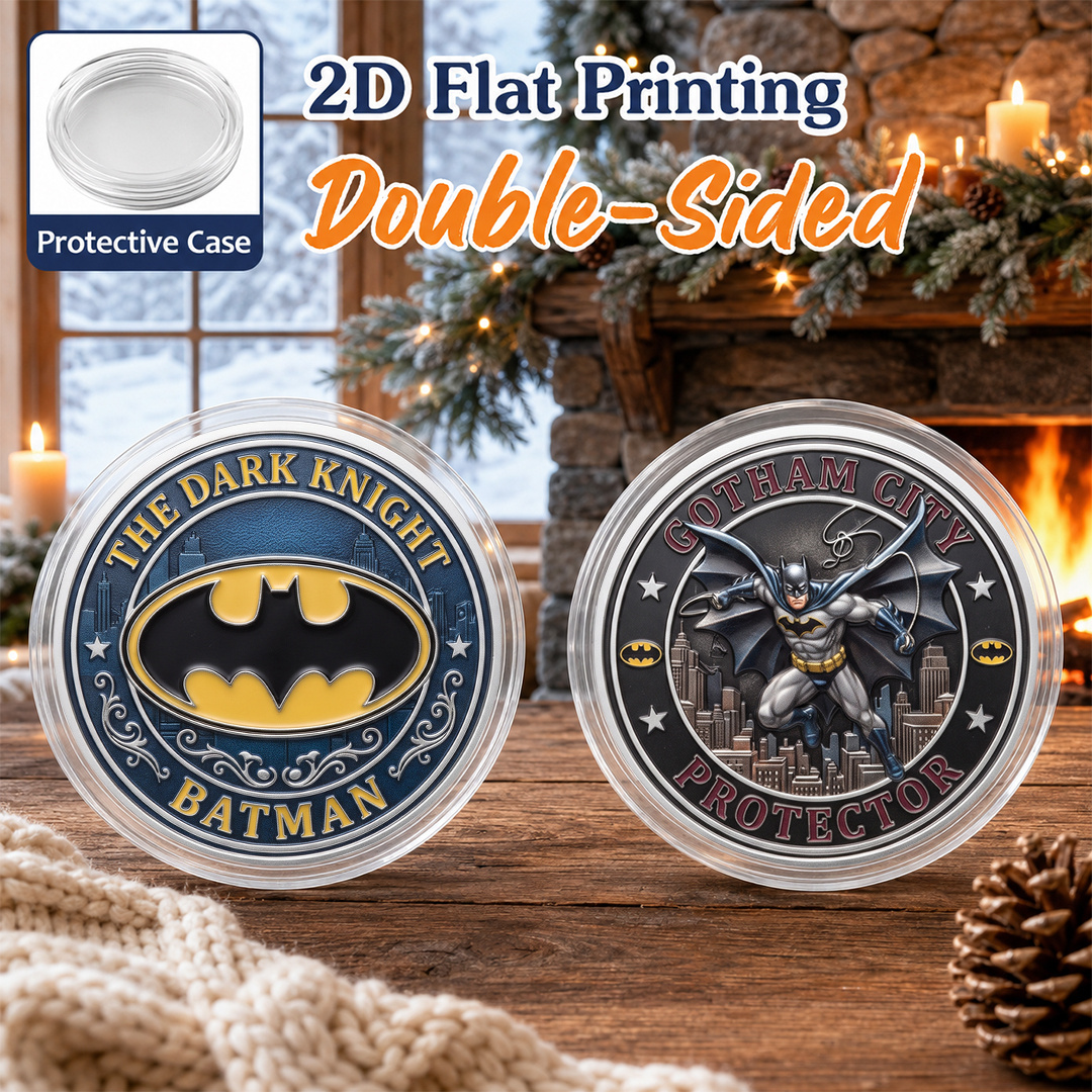 TEMU Replica Coin 1pc, 2d Flat Printing, Double-sided Metal Batman Forever Commemorative Coin, Sight Challenge Coin, Protective Case, Pocket Coin