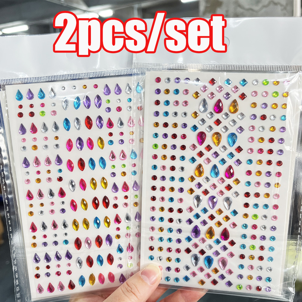 TEMU 2 feuilles/Kit d'autocollants 5D colorés /ovale pailletés avec pour , autocollants étincelants de tailles mixtes /cristal rond pour la musique,