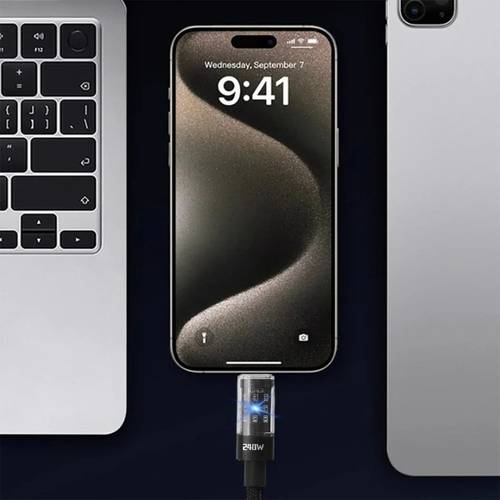 240w super fast charging cable 6 fast charging data cable with led light usb c to type c nylon thick braided data cable suitable for iphone 16 15 xiaomi redmi oneplus oppo huawei fast charging cable high speed transmission charging