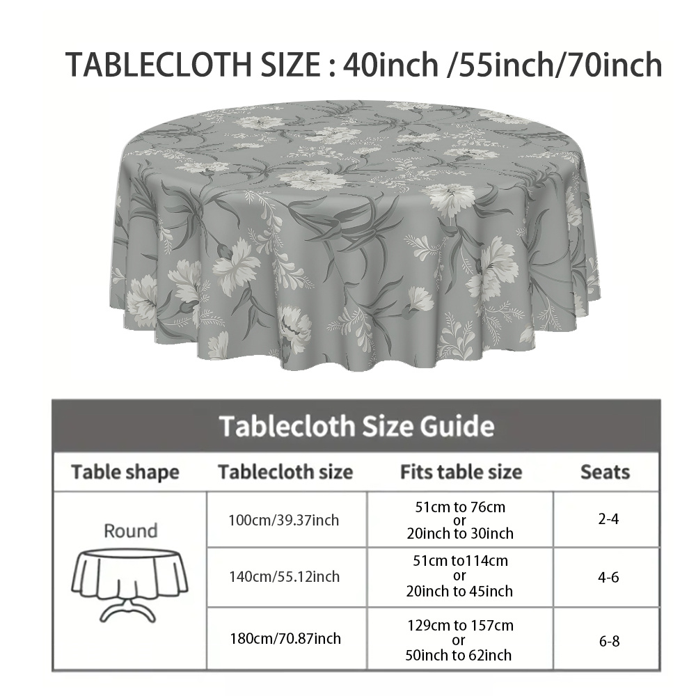 TEMU Tablecloth With Daily-themed Dark- Floral And Leaf Patterns On A Gray Background, Suitable For Daily Use, Holidays, Anniversaries, And As A