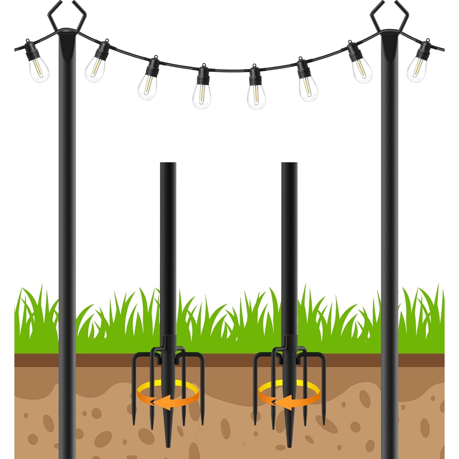 TEMU 2 Pack 9ft Heavy Duty Metal String Light Pole, Adjustable Outdoor String Light Pole For Patio, Backyard, Garden, Parties And Weddings, Rust