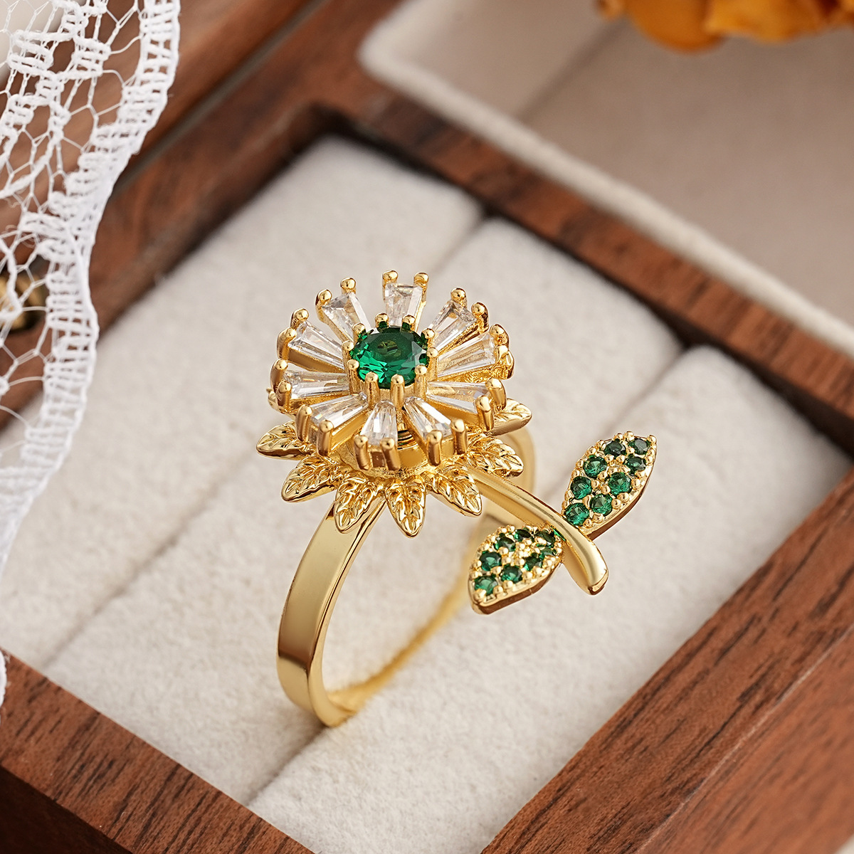 women   steel 360° rotating color-changing flower ring - luxury   (purple, green, pink, red, clear -accented) with rotatable center, everyday & party jewelry gift for birthdays, christmas,   - durable & affordable rotatable design,   wear, elegant statement piece for women Product details 0