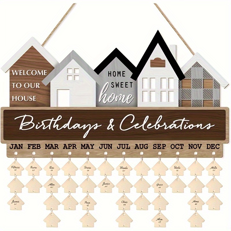 TEMU Plat 2D, 1 Lot de Calendrier Mural Plat 2D en Bois et Fournitures de Planification Personnelle, Calendrier Mural d'Anniversaire de Maison avec