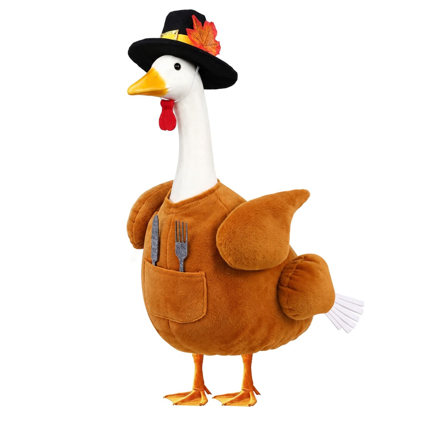 TEMU Thanksgiving Turkey Shaped Porch Goose Statue Costume (with Tableware), 23 Inches. Autumn Decorative Outfit Fits Plastic Or Resin Goose And Duck