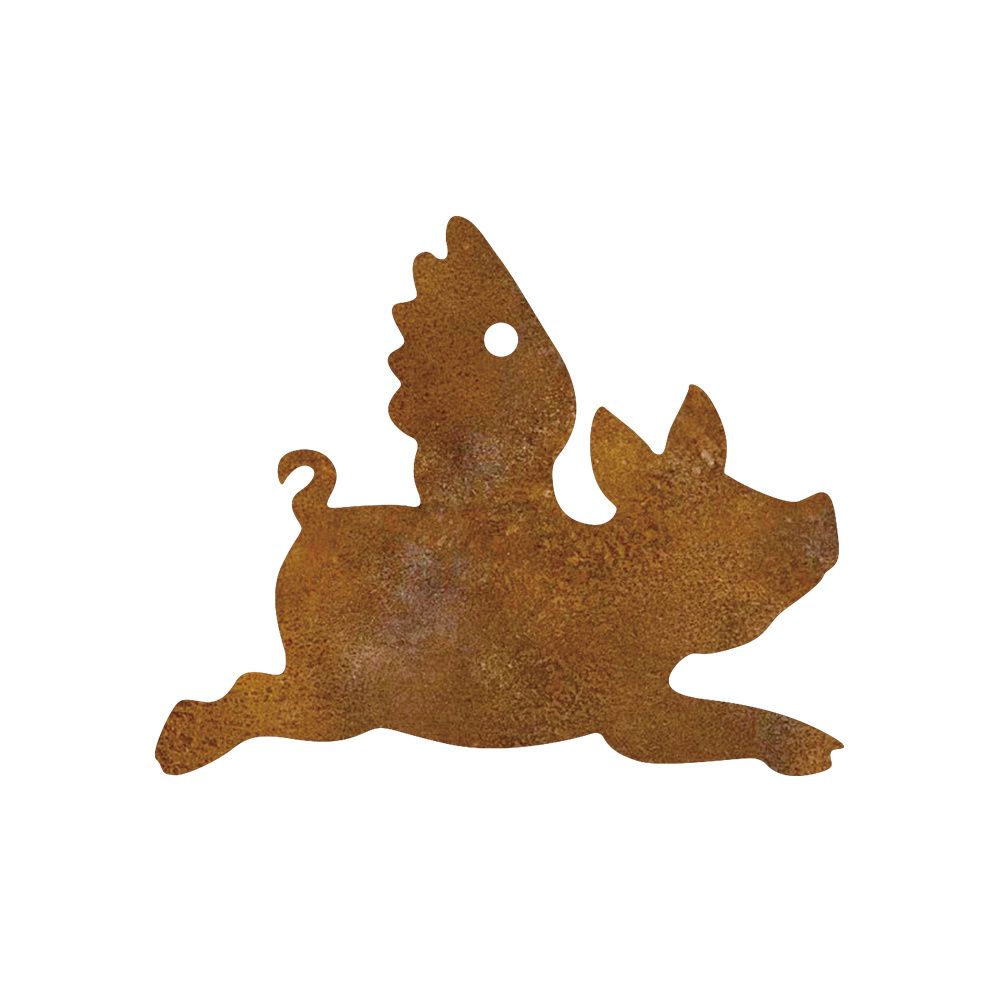 Image of 1 Christmas Flying Pig Rusted Metal Iron Ornament, Suitable As A Rusted Hanging Decoration For Christmas Trees, Wall Art Craft, Rusted Sculpture Suitable For Outdoor Hanging, Ideal As A Christmas Gift