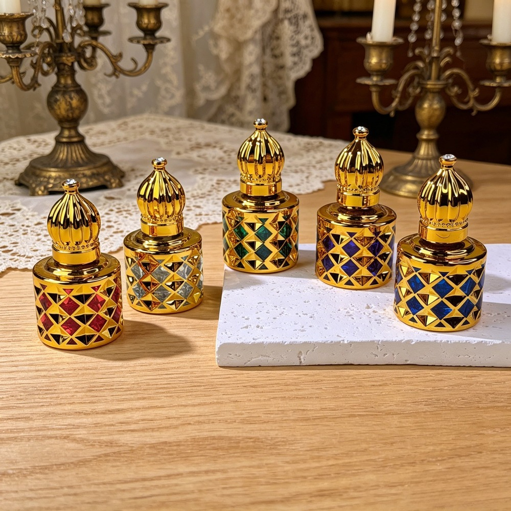 TEMU 4pcs 8ml Essential Oil Dispenser Bottles, Golden Electroplated Perfume Dispenser Vials Empty Bottles With , Random Colors