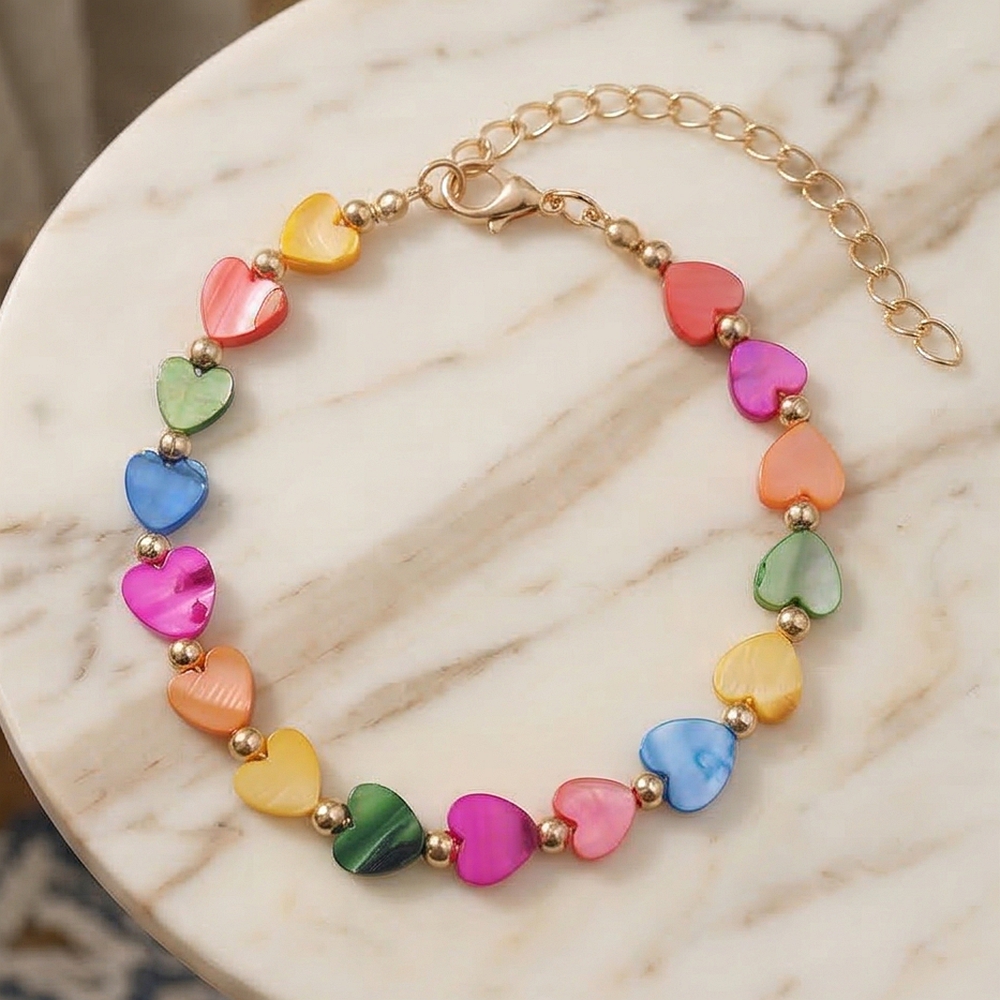 Image of 1pc Women's Fashion Bracelet Heart Element Beaded Elegant Women's Bracelet Colorful Vacation Bracelet Suitable For Daily Wear Travel Vacation Birthday Gift (random Heart Color Order)