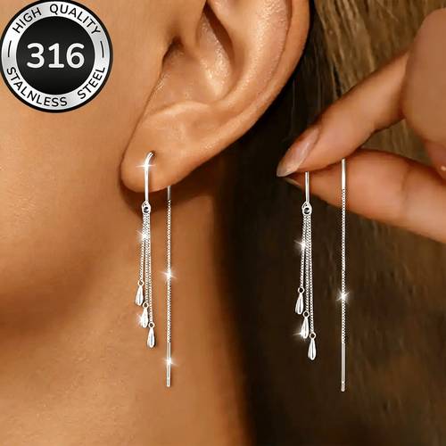 elegant and stylish stainless steel womens tassel earrings womens earrings water drop hook earrings fashionable and hypoallergenic suitable for daily wear jewelry designed for women with an elegant and