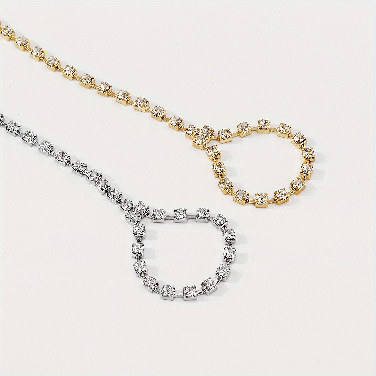 French Claw Chain Bracelet with Rhinestones Ring