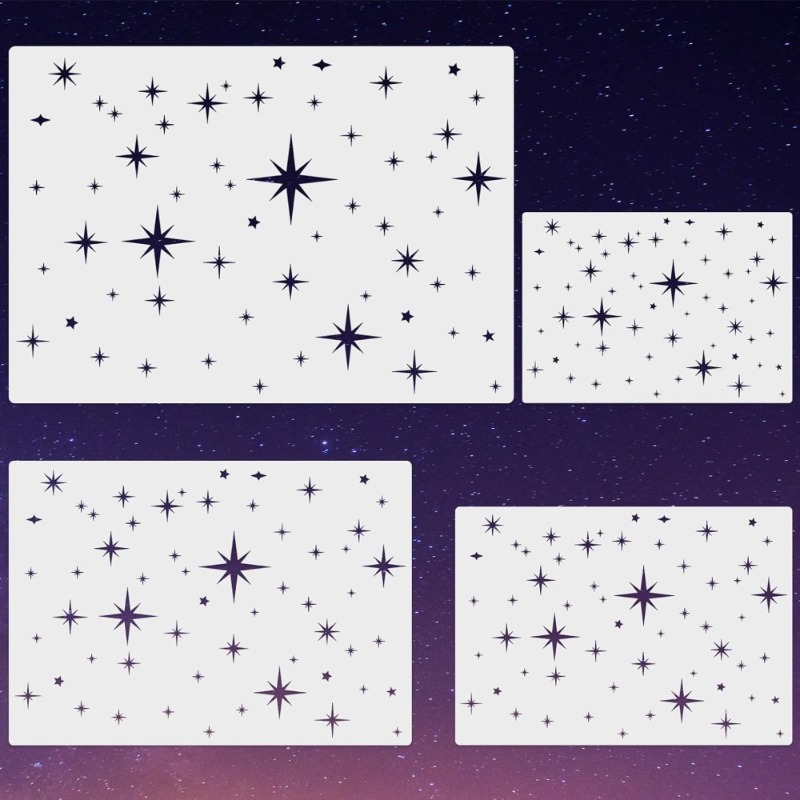 TEMU Ensemble de 4 pochoirs d'étoiles irrégulières pour la peinture - 4 tailles différentes, modèles d'inspiration multimédia - Fabrication, art