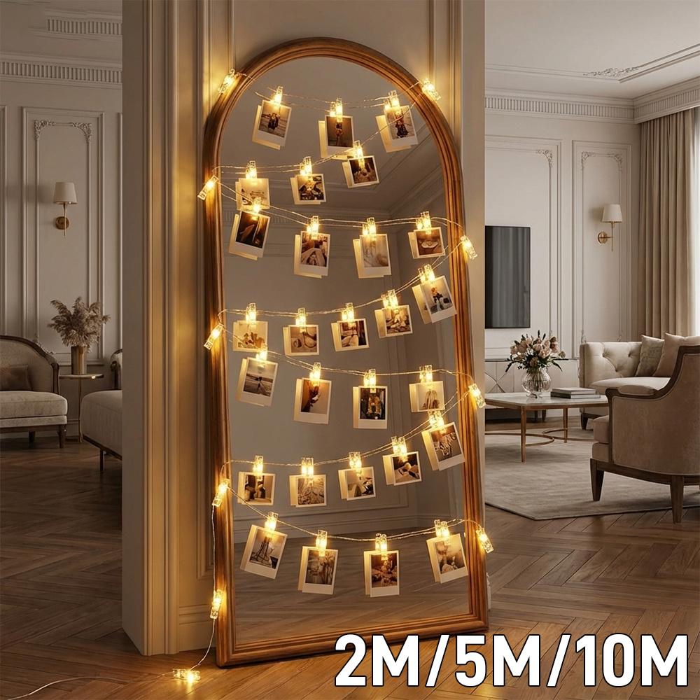 E-shop ., Majisu Foto-Clip-Lichterkette, Warmweiß, 100/50/20 LEDs mit 50/25/10 Clips, Batteriebetrieben, Timer 8 , 2026, für Schlafzimmer Foto-Wand