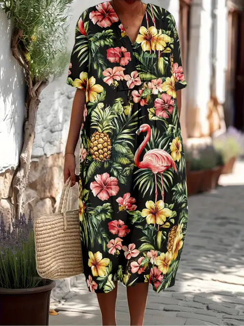 plus size womens plus size hawaiian vacation dress v neck - Temu plus size womens plus size hawaiian vacation dress v neck - Temu