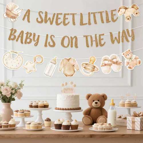 1 set of neutral party decorations boho beige shower banner glitter a the way garland bunting backdrop decorations for gender reveal party decor supplies