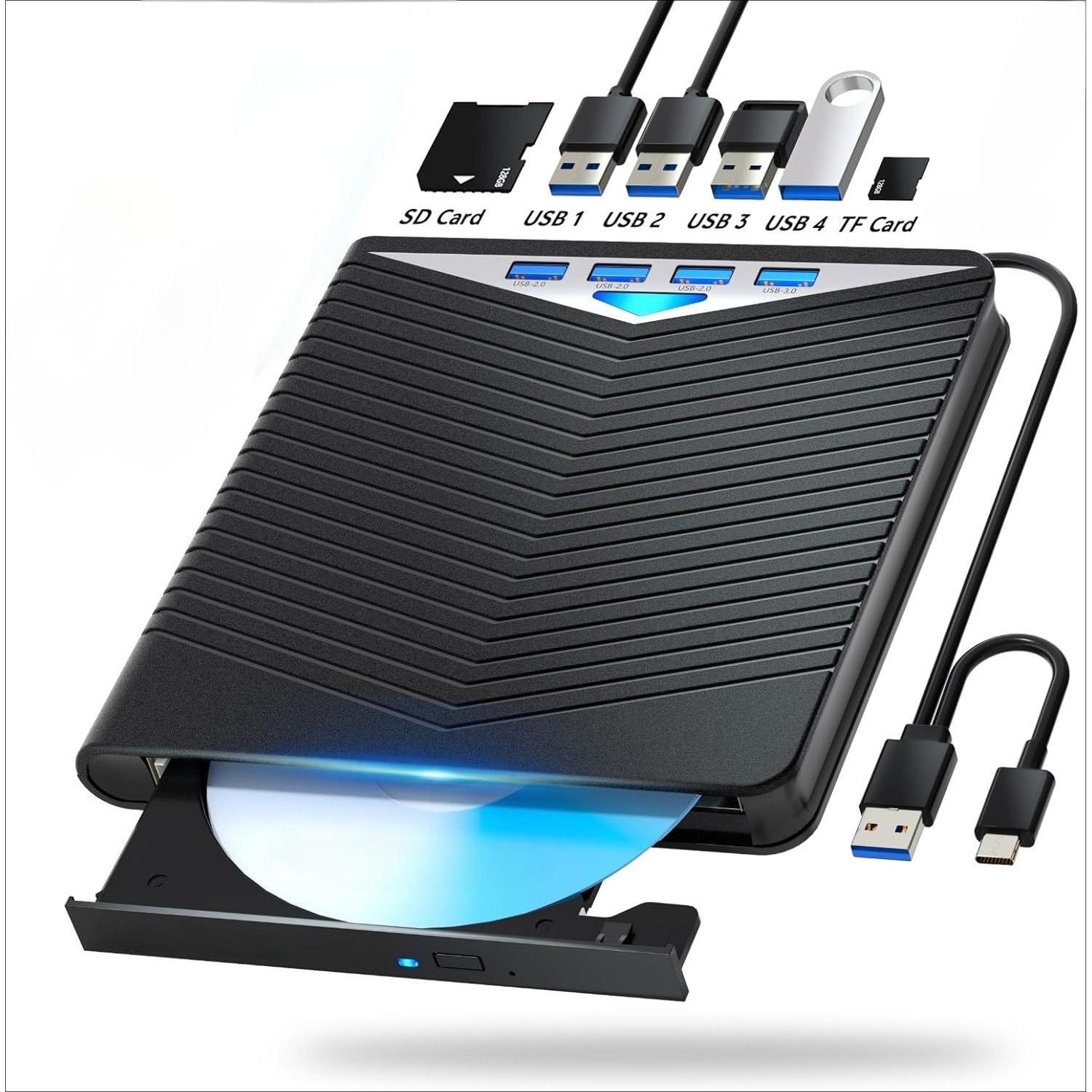 TEMU External Dvd/cd Rom Drive With Usb 3.0 & Type-c, Usb-powered Portable Cd/dvd Player, Burner, Reader, Writer, Compatible With Windows 7/8/10/11,
