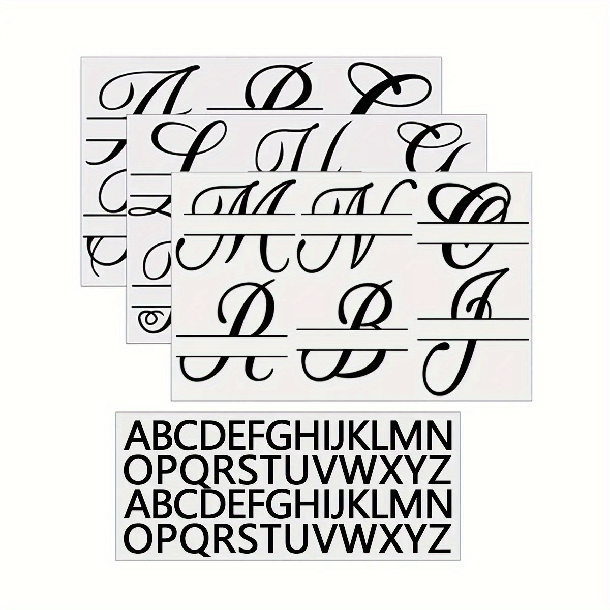 TEMU 4 Sheets Uv Dtf Cup Wrapping Transfer Name - Black Vinyl Letter Combination, Suitable For Water Bottles, Glass Cups, Mugs, And Crafts,