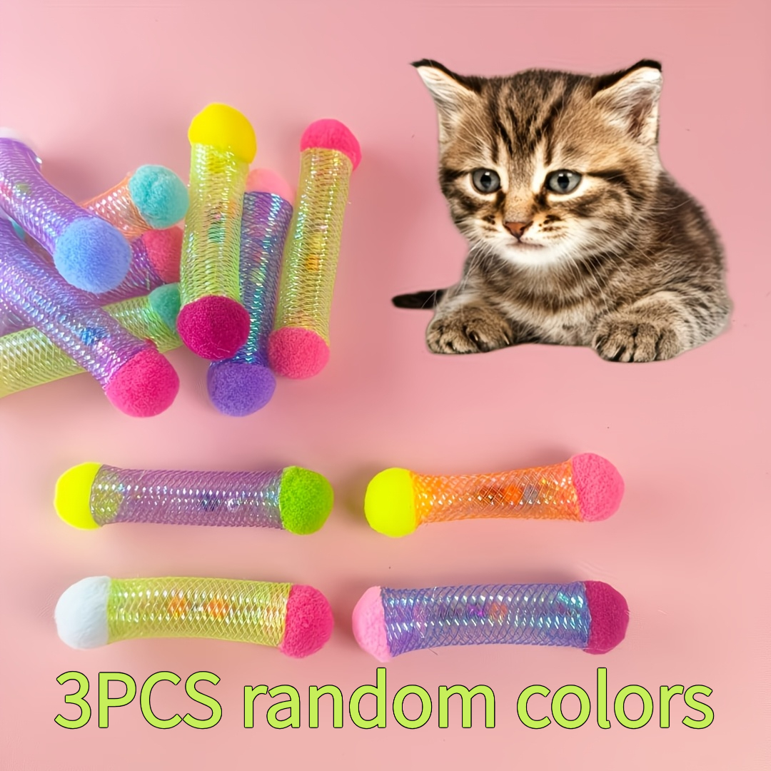 TEMU 3/6/12pcs Baguette Interactive Chat Couleur Aléatoire avec Clochette - Plastique Durable, Multi-Secteurs, Pile