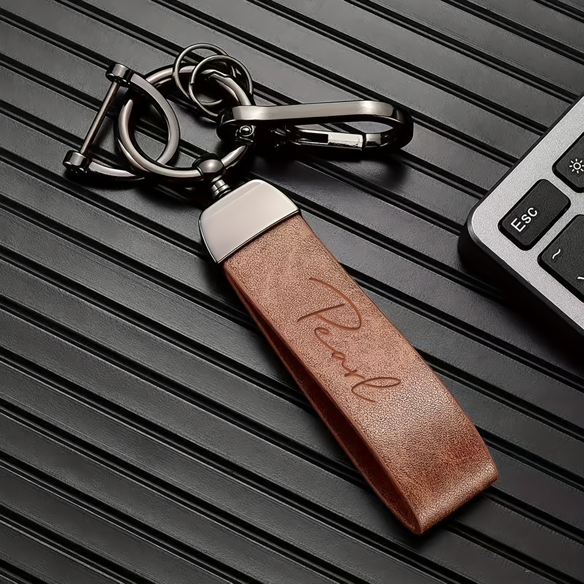 TEMU Custom Name Pu Leather Keychain With Alloy, Personalized Text Key Tag, Ideal Gift For Him On Father's Day Valentine's Christmas