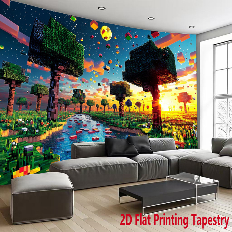 TEMU 2d Flat, 1pc Retro Video Game Pixel Tapestry Wall Hanging - Nature Landscape Suitable For Home, Bedroom, Office Decor - Horizontal Banner For