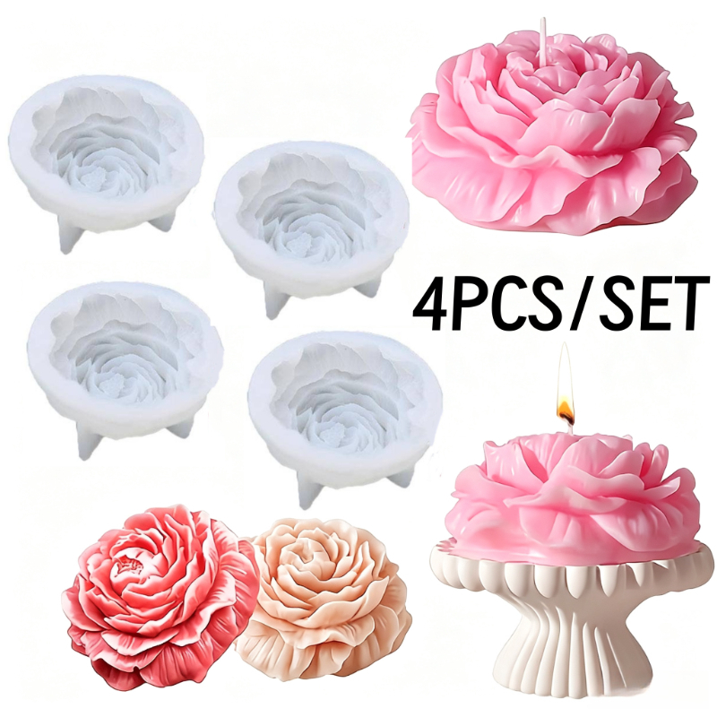 TEMU 4pcs Mold Suitable For Diy Resin Candles & Clay Crafts - Molds With Peony, For Aromatherapy Candles, Resin Wax, Clay Decorations - Gifts For