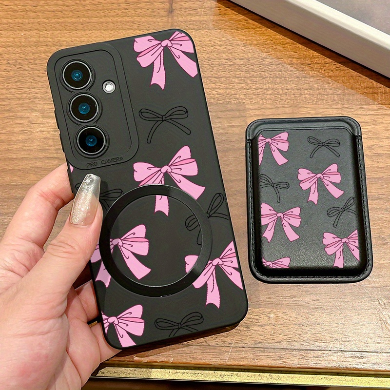 TEMU Phone Case: For Galaxy S25 High Quality Fashion Hot Creative Shockproof Black- Bow Pattern Magnetic Phone Case & Luxury Creative Fashion Faux