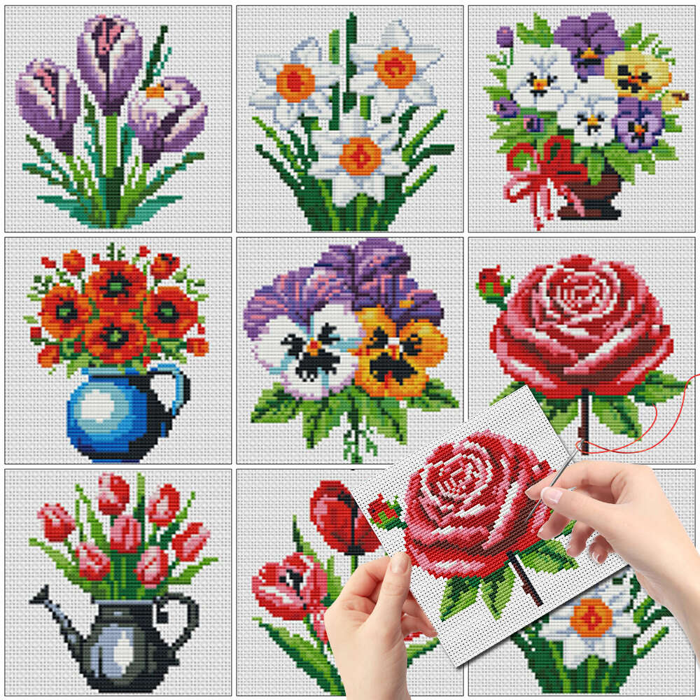8pcs Cross Stitch Embroidery Flower Pattern Kit