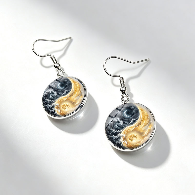 3pcs Yin Yang Necklace Earring Set with Moon Design