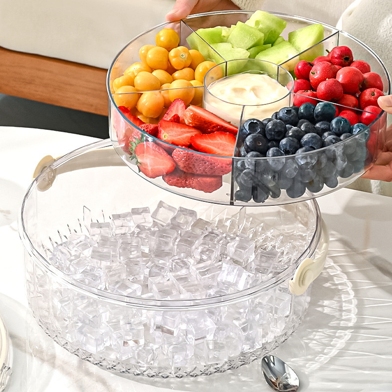 TEMU 5-compartment Round Plastic Storage Container With Lid & Handle - Spill-proof Divided Serving Dish, Durable Snack Organizer Tray Suitable For