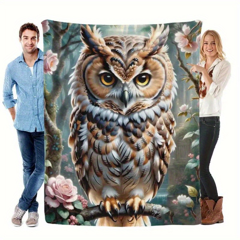 

1pc Owl Flannel Blanket - Fleece For Sofa, Bed, Car, , - Washable , , 200-250gsm