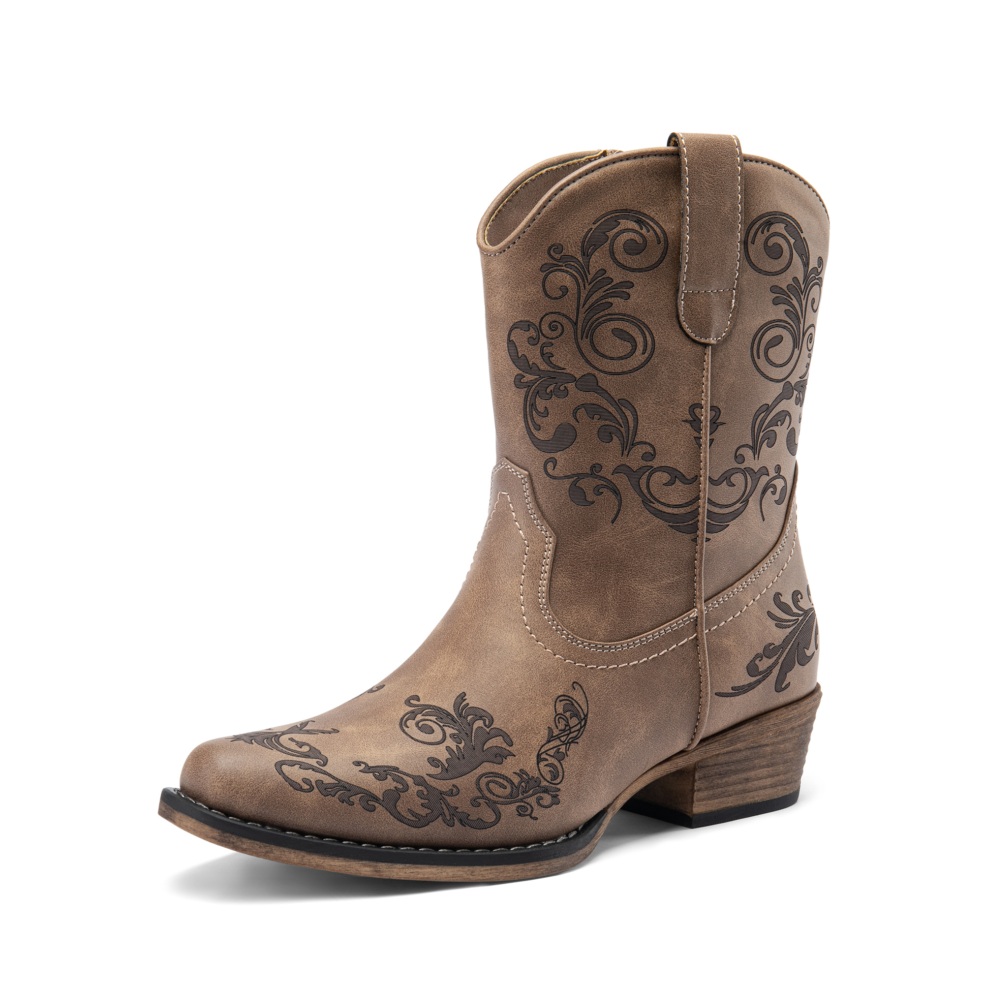 TEMU Women's Cowboy Cowgirl Western Ankle Boots Low Chunky Heels Square Toe Fall Short Booties Shoes Pointed Toe Cowgirl Boots Women, Western