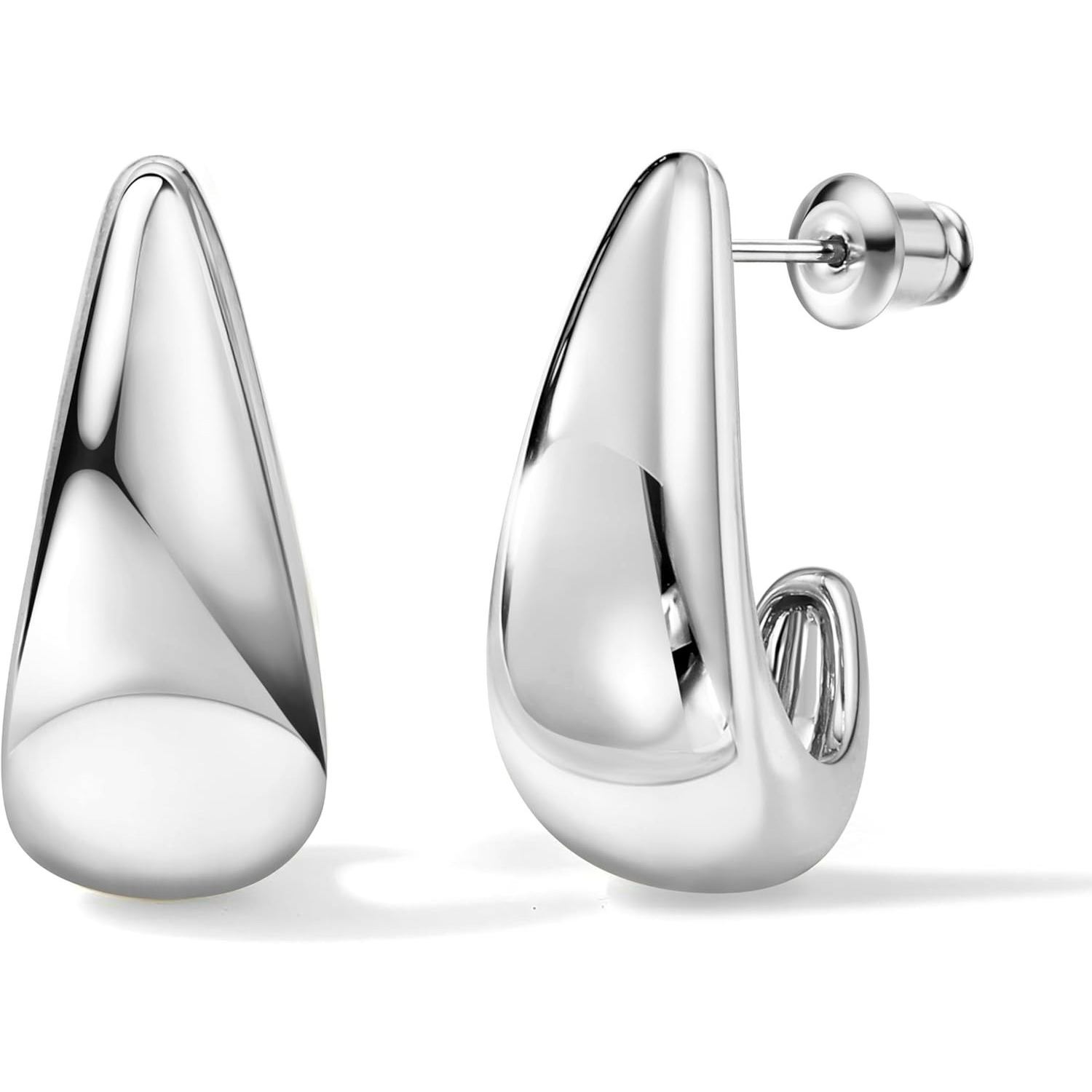 925 Sterling Silver Post Chunky Huggie Hoop Earrings For Women Tear & Dome Shaped Thick Hoop Earrings Hypoallergenic Jewellery Gifts For Women