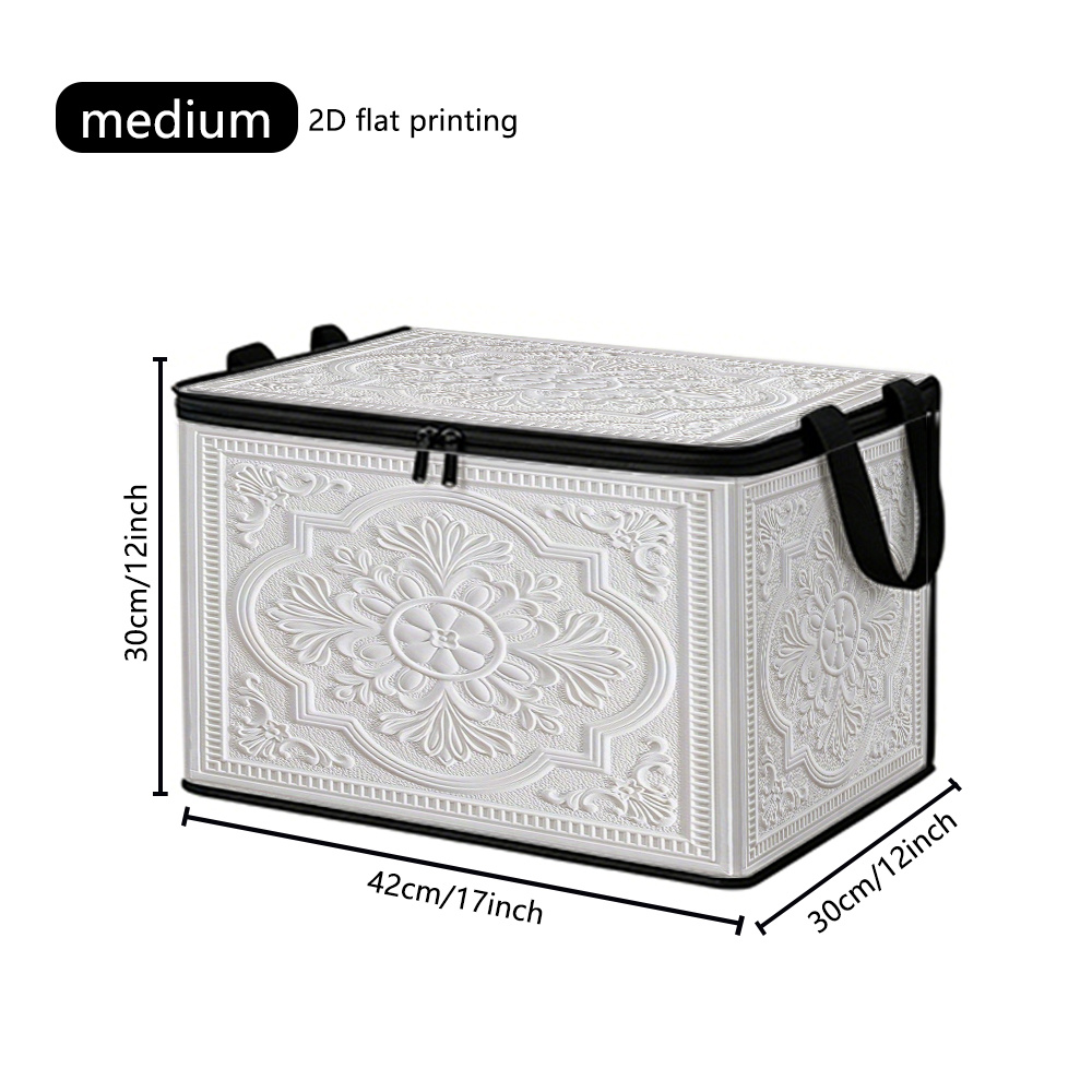 TEMU 1pc European-style Plaster Relief Carving Soft Fabric Storage Bin, Foldable Large Capacity Dustproof Home Storage Box, Closet Clothes & Quilt